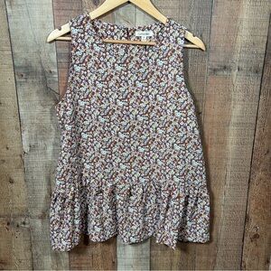 Cotton Bleu Floral Peplum Sleeveless Girly Ruffle Tank Top Medium NWT Brown New